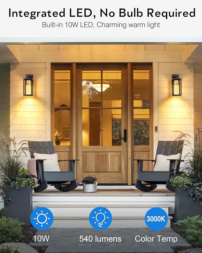VIANIS Large Dusk to Dawn Porch Lights Outdoor, Oil Rubbed Bronze Exterior Garage Light Fixtures Wall Mount for House, Farmhouse Outdoor Wall Sconce Lantern with Integrated 10W LED Light Source