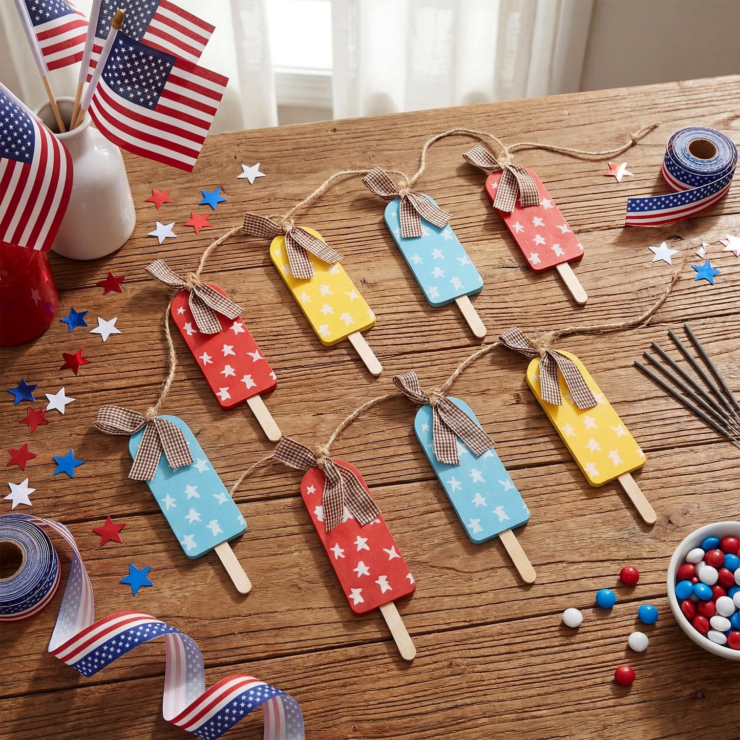 HunnmingRe Summer Patriotic Garland 10 ft 4th of July Red Blue White Yellow Banner American Summer Ice Cream Hanging Decoration for 250th Anniversary Independence Day Home Mantel Wall Party Supplies