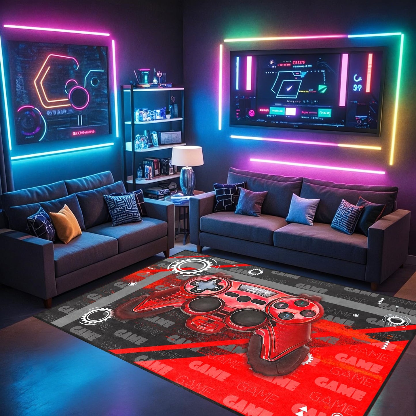 Gamer Teen Area Rug Floor Rugs for Boys 3D Gamepad Red Medium Carpet for Bedroom Floor Mat Doormats Kids Room Gaming Rug Player Black Living Room Mat Home Decor Sofa Carpet, 3'x5'