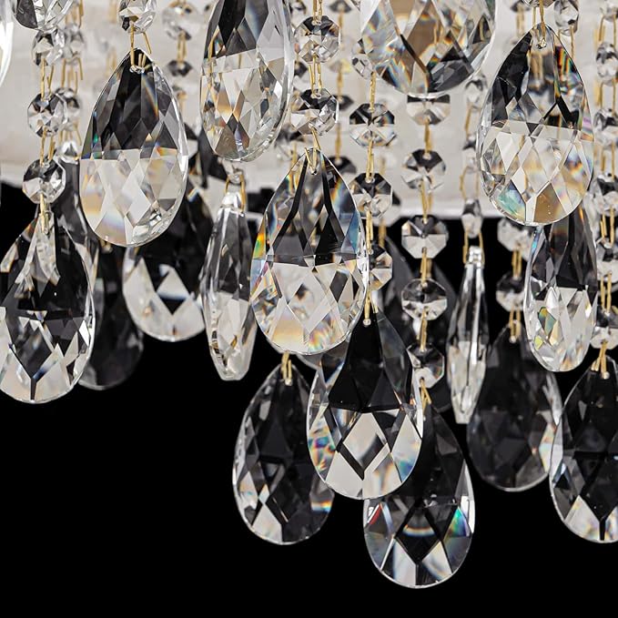 6-Lights Drum Capiz Shell Crystal Chandeliers, Coastal Style Pendant Light Fixture for Dining Room, Living Room, D24 x H23~71 inch(Adjustable), Shell Lampshade & Gold Finish