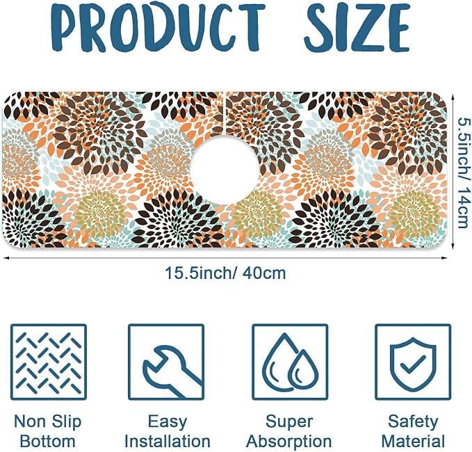Vintage Flowers Kitchen Sink Splash Guard Faucet Mat Abstract Floral Super