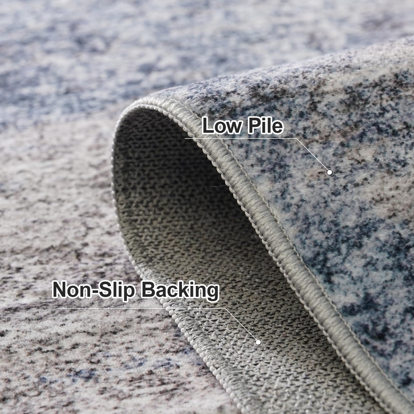 Washable Abstract 5x7 Area Rug: Low Pile and Non-Slip Rubber Backing Modern Large Soft Stain-Resistant Carpet for Living Room Bedroom Dining Room Kitchen and Home Office Blue Grey