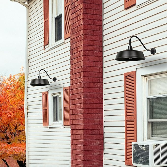 Gooseneck Barn-Lights Outdoor Fixture - 21 inch Farm Style Black Large Lighting Farmhouse Exterior Sconce Wall Light for House, Dusk to Dawn Sensor Front Door Porch Garage (21 inch)