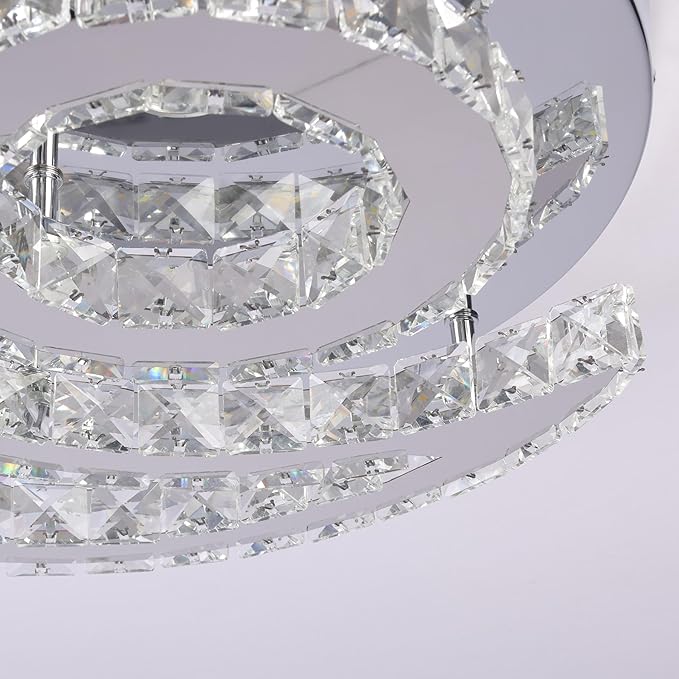 CXGLEAMING 15.7" Modern Crystal Chandelier Dimmable Ceiling Light Fixture Moon Shape LED Flush Mount Chandeliers for Bedroom Living Room Dining Room (Remote Control)