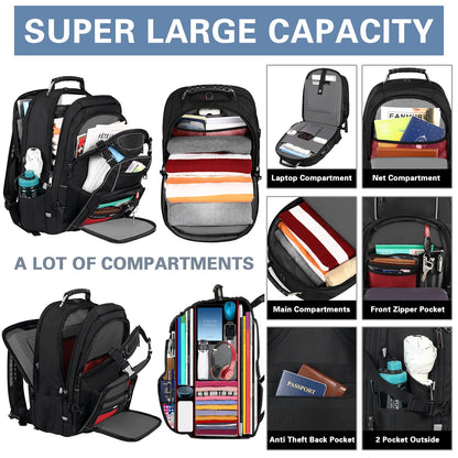 18.4 Laptop Backpack for Men, 60L Extra Large Gaming Laptops Backpack with USB Charger Port,TSA Friendly Flight Approved RFID Anti-Theft Pocket Heavy Duty Computer Bag Backbag,21.2*15.5*11.5 inch Grey