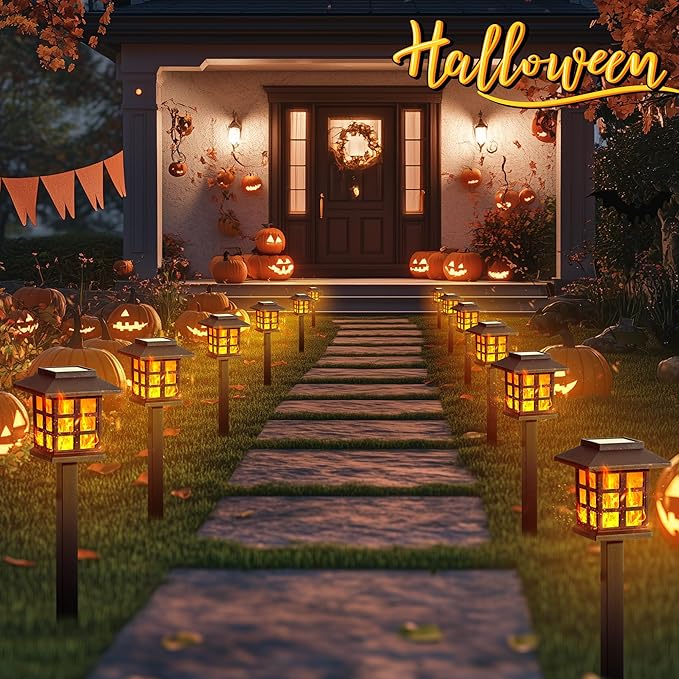 GIGALUMI Solar Lights for Outside,16 Pack Flickering Flame LED Solar Outdoor Lights, Waterproof Garden Light Maintain 10 Hours of Lighting for Christmas, Garden, Landscape, Path, Yard, Patio