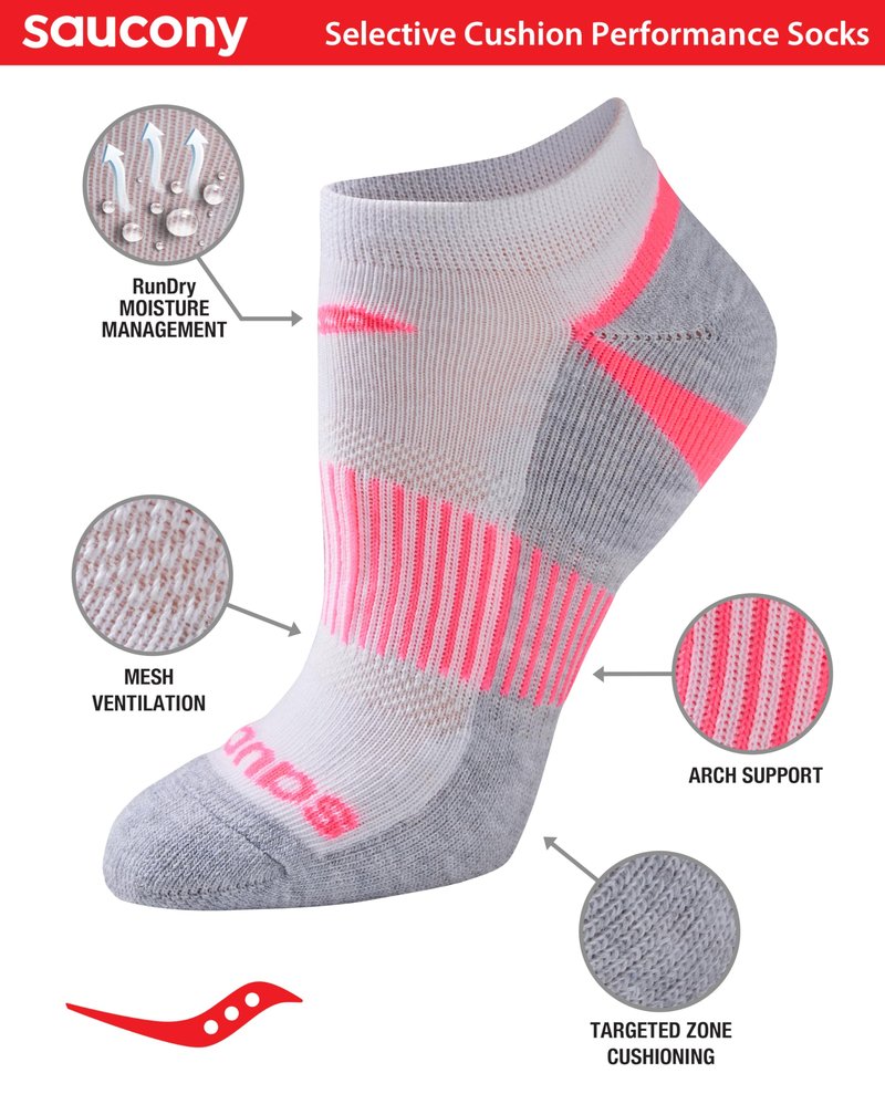 Saucony Women's RunDry Performance Selective Cushion Socks, Available in S-L (6, 12 Pairs ), White Assorted (6 Pairs), Medium