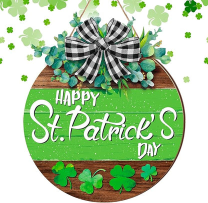 Boao St. Patrick's Day Shamrock Door Wreath Wooden Hanging Decor Farmhouse Rustic Door Decoration St. Patrick's Day Wreath Sign with Bow Ornament for Irish Home Indoor Holiday Outdoor Farmhouse Window