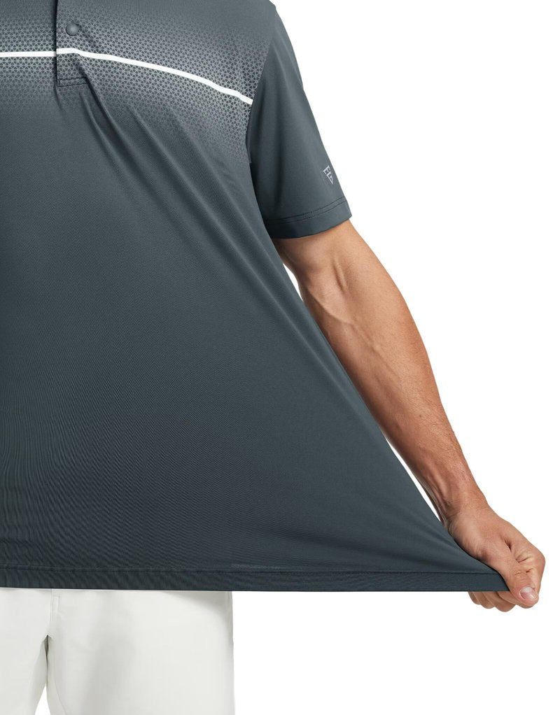M MAELREG Golf Polo Shirts for Men Chest Striped Print Business Casual Collared Moisture Wicking Dry Fit Golf Polos Dark Grey