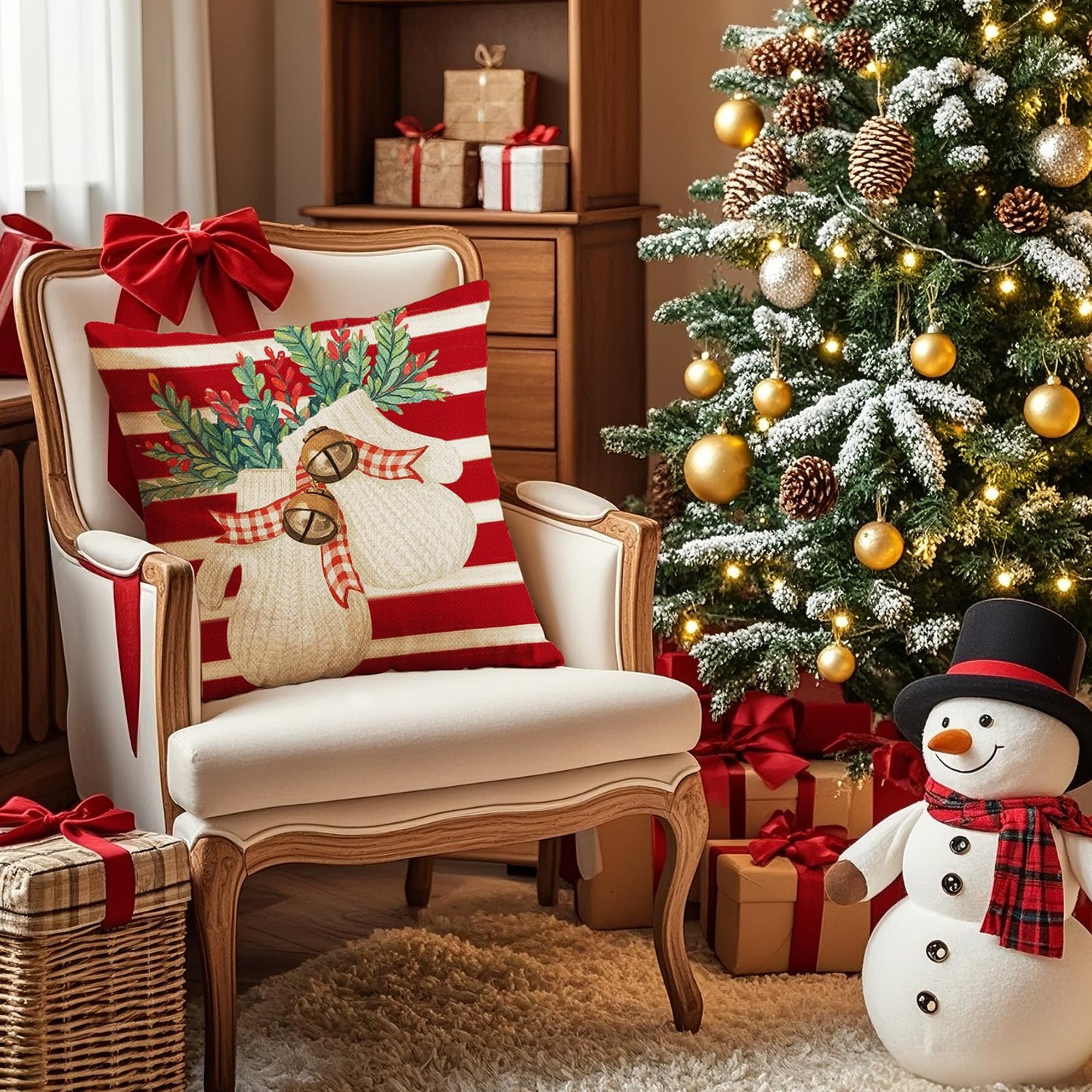 UPOFFICIS Christmas Pillow Covers 18x18 inch Set of 4, Christmas Decorations Cushion Covers, Xmas Pillow Covers, Pillowcases Throw Pillow Covers for Sofa Couch Home Decor