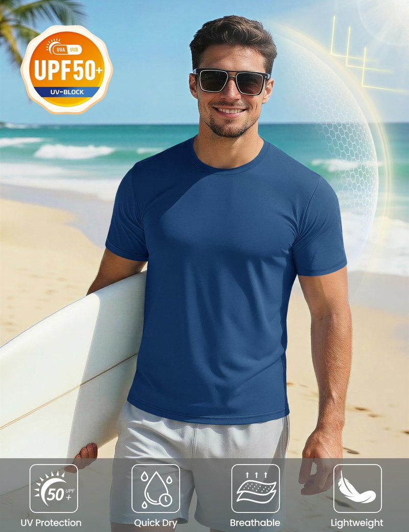 Mens Short Sleeve T Shirts UPF 50+ Shirt Sun Protection T-Shirts Rash Guards Gym Shirts Workout Quick Dry T-Shirt Blue Grey