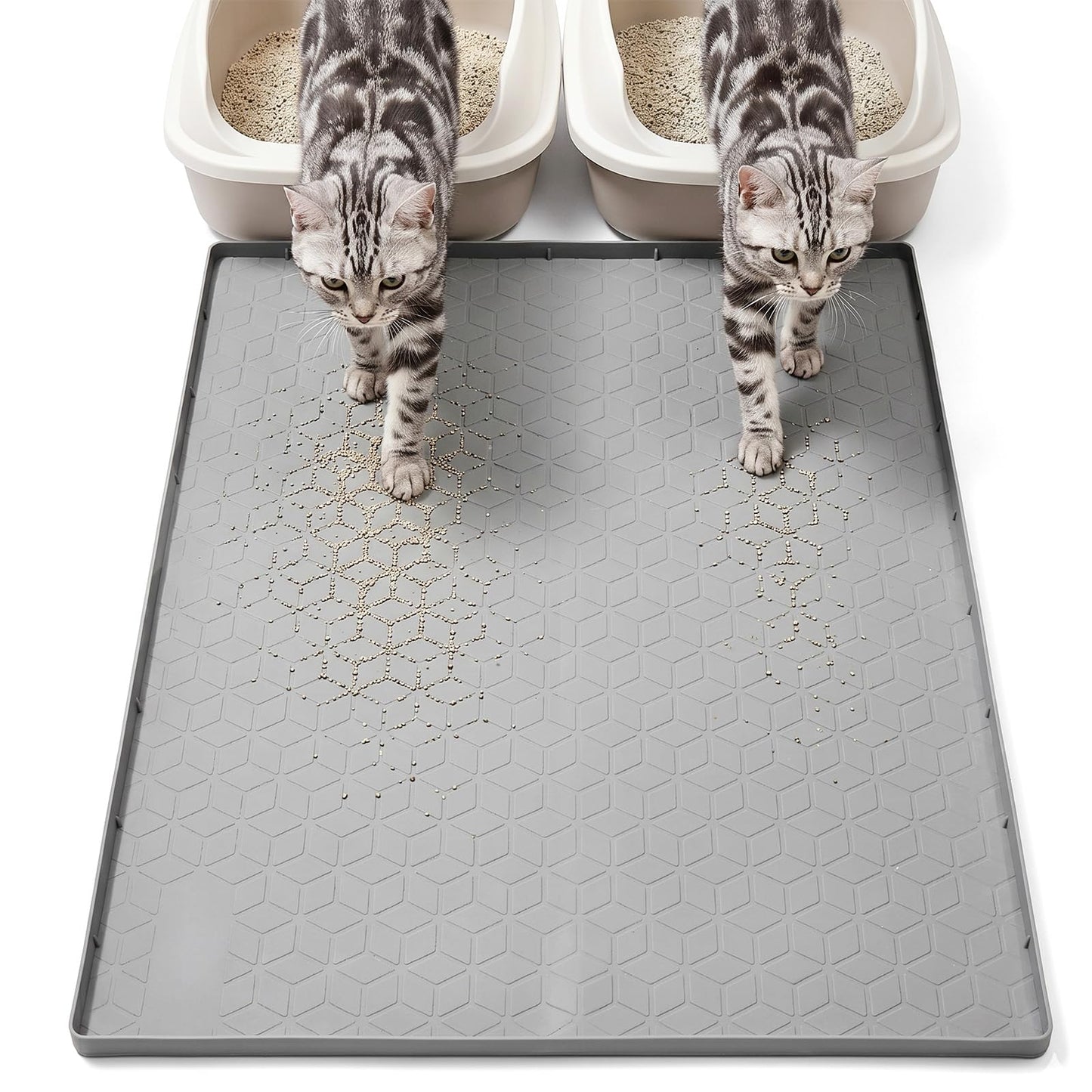 Xaajooio Cat Litter Mat for Litter Box, Silicone Large Cat Litter Trapping Mat - 34x22 in, Waterproof & Non-Slip, Durable & Easy Clean, Gray