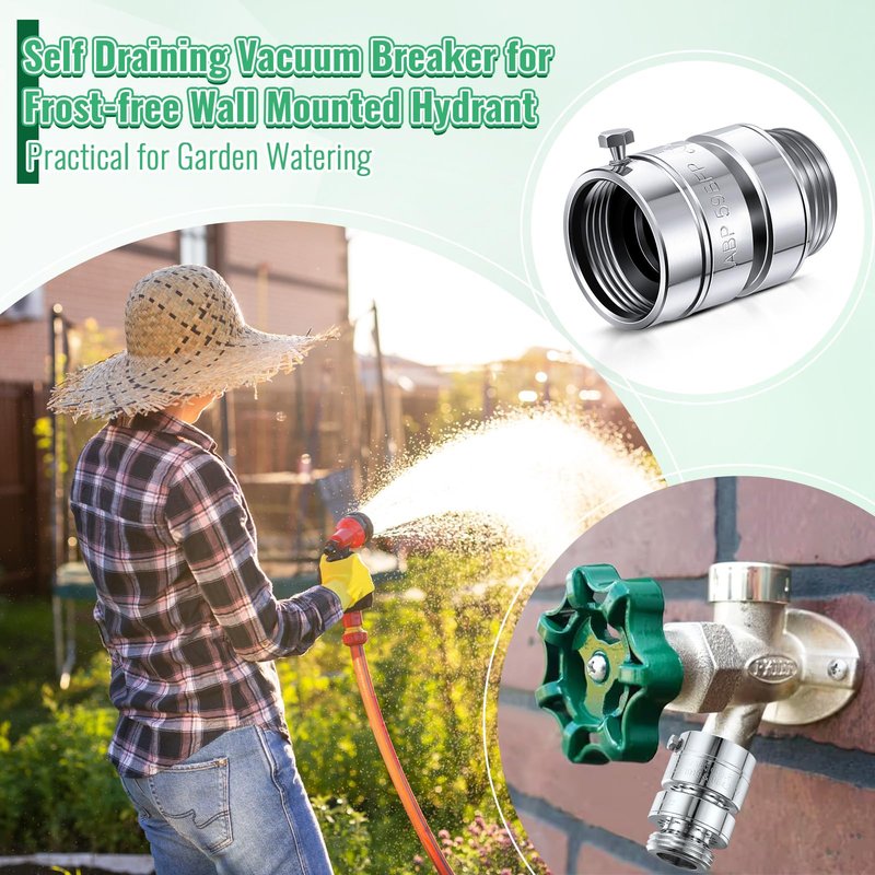 Dreyoo 1 Pack Self Draining Vacuum Breaker, Compatible with PK1390 Thread Vacuum Breaker, 1-1/16 Female to 3/4 GHT Male Hose Backflow Preventer with Sealing Tape and Rubber Gasket
