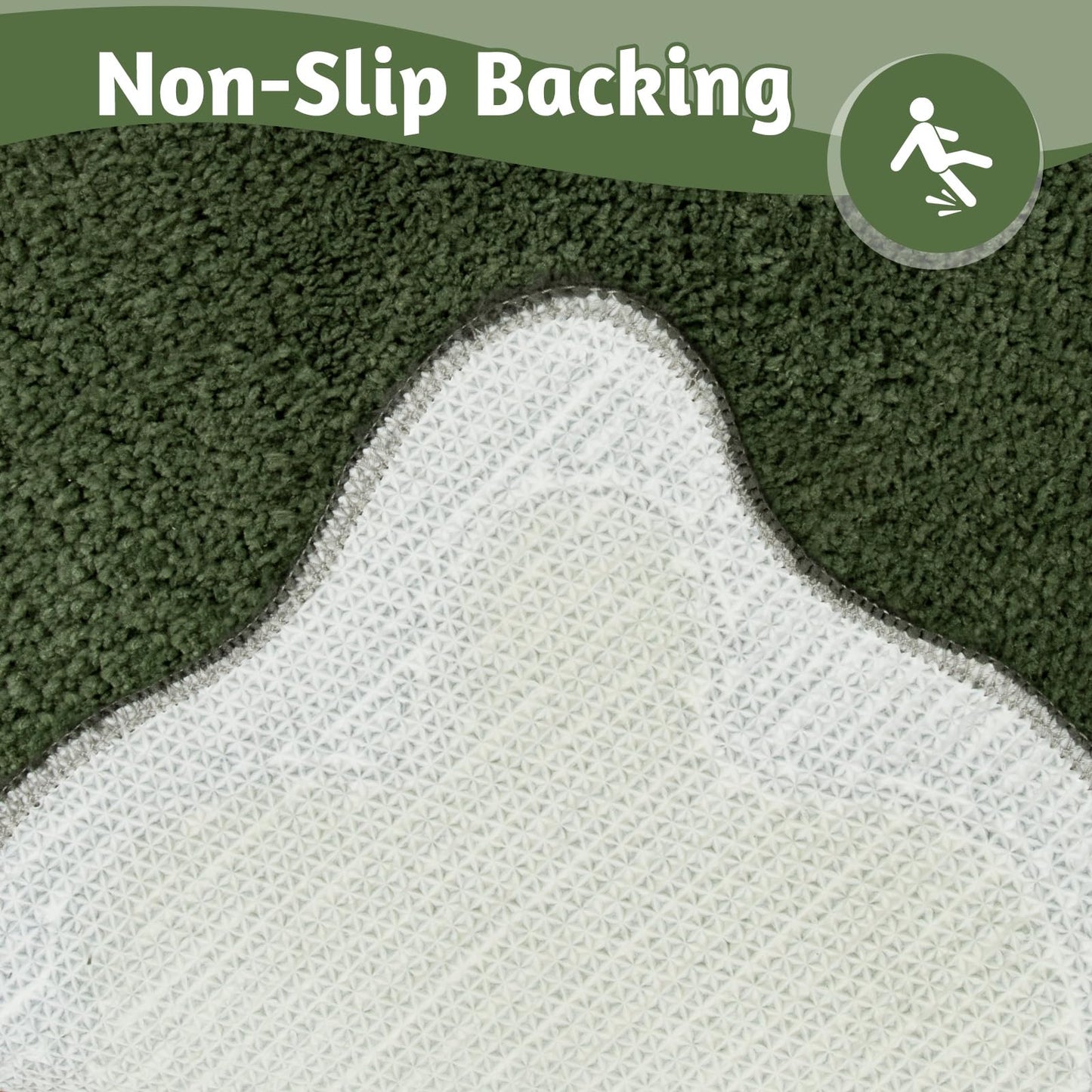 Uphome Bathroom Rug Runner, Green Long Irregular Shaped Bathroom Rug Absorbent Non Slip, 18x47 Soft Cute Machine Washable Shaggy Microfiber Bath Mat for Floor, Tub, Shower