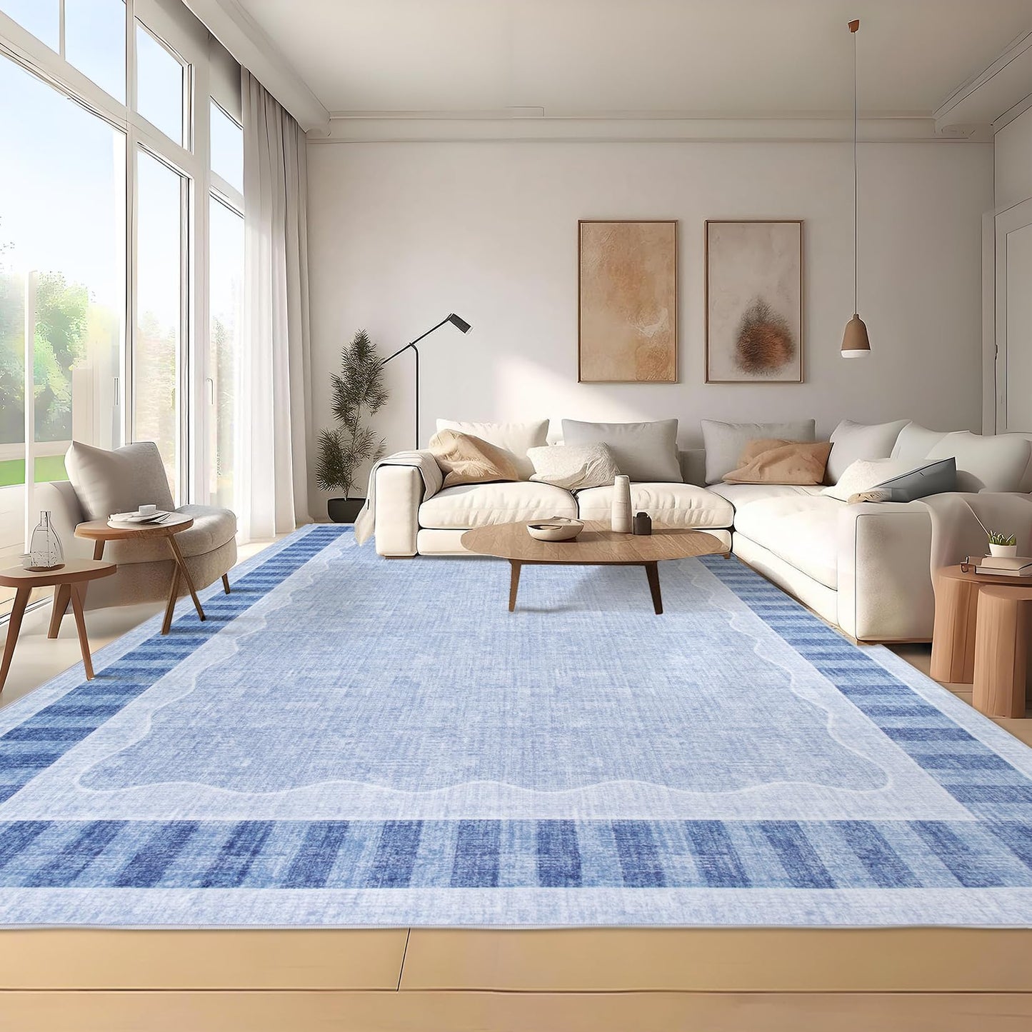 Garvee 10x14 Scalloped Washable Area Rug – Soft Low Pile Non-Slip Backing Large Floor Mat Carpet for Living Room, Bedroom, Dining Room, Playroom, Nursery, Home Decor