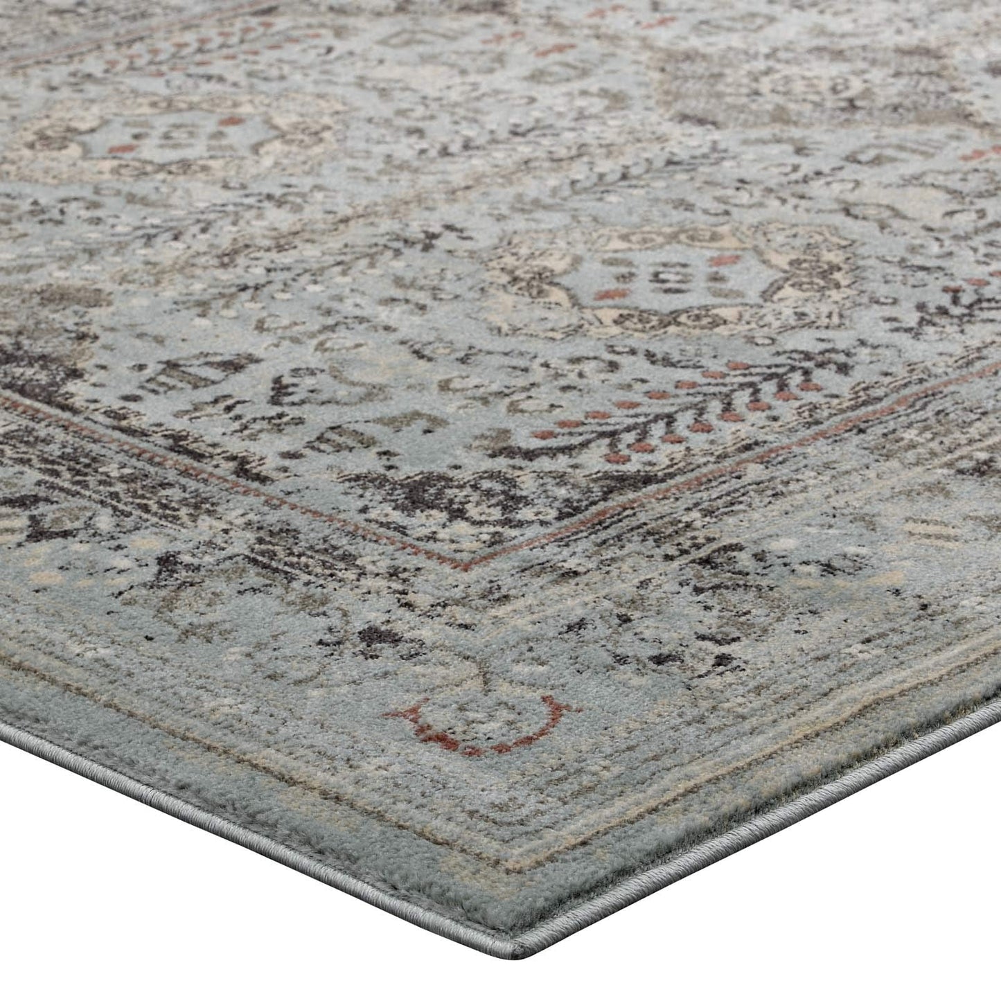 Modway Enye Distressed Vintage Floral Lattice 8x10 Area Rug in Brown and Silver Blue