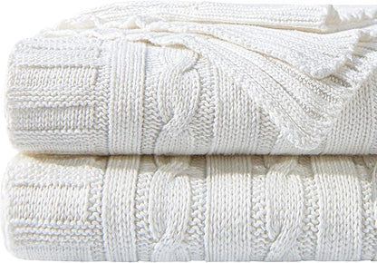 NTBAY 100% Pure Cotton Cable Knit Throw Blanket, Super Soft Warm 51x67 Knitted Throw Blanket for Couch, Sofa, Chair, Bed - Extra Cozy, Machine Washable, Comfortable Home Decor, White