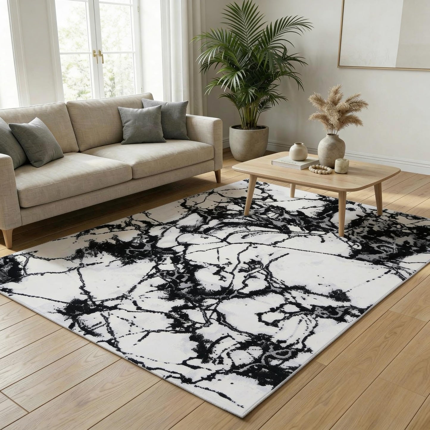 CoziRita 5x7 Modern Abstract Area Rug for Living Room, Soft Medium Pile Carpet, Non-Shedding Easy Care, High Traffic Floor Rug, Family Friendly, Pet Friendly, Designed for Real Homes - Black Marble