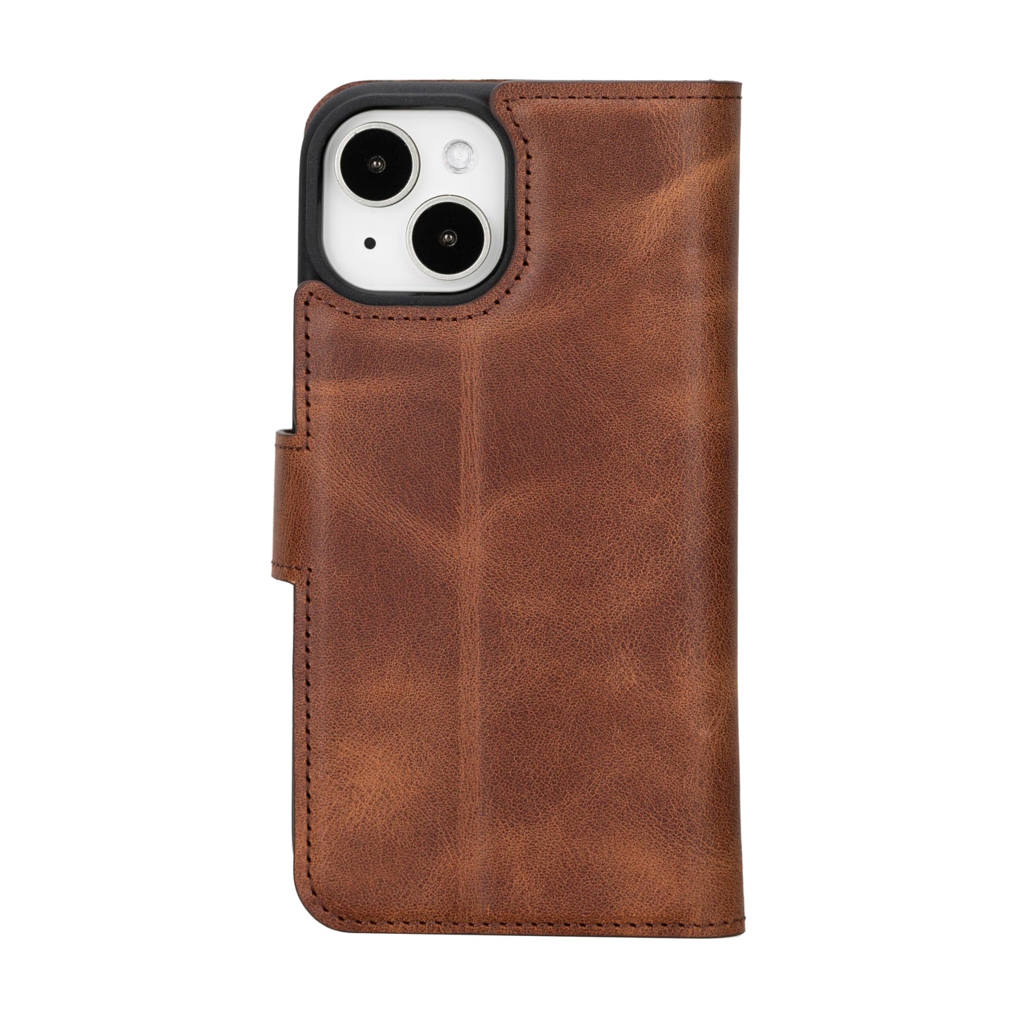 HARDISTON Genuine Leather Handmade Wallet Case Compatible with iPhone 15 - MagSafe Compatible - Detachable Strong Magnetic Flip Cover with Card Holders - Horizontal Kickstand (Brown)
