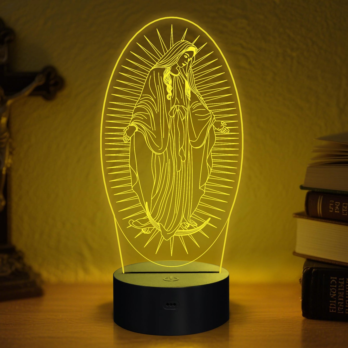Attivolife Virgin Mary Gifts, 3D Our Lady Night Light Illusion Hologram Lamp 16 Color Changing with Remote Control, LED Best Birthday Christian Mothers Day Gifts for Religious Women Mom