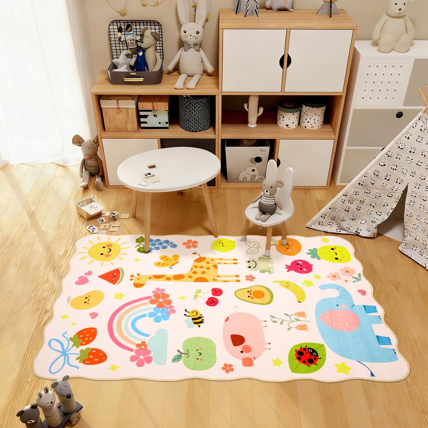 Instellar 4x6 Washable Kids Rug – Cute Animal Design, Non-Slip Wave Low Pile Carpet,Soft & Easy Care for Living Room Nursery Playroom Bedroom for Boys & Girls,Pink