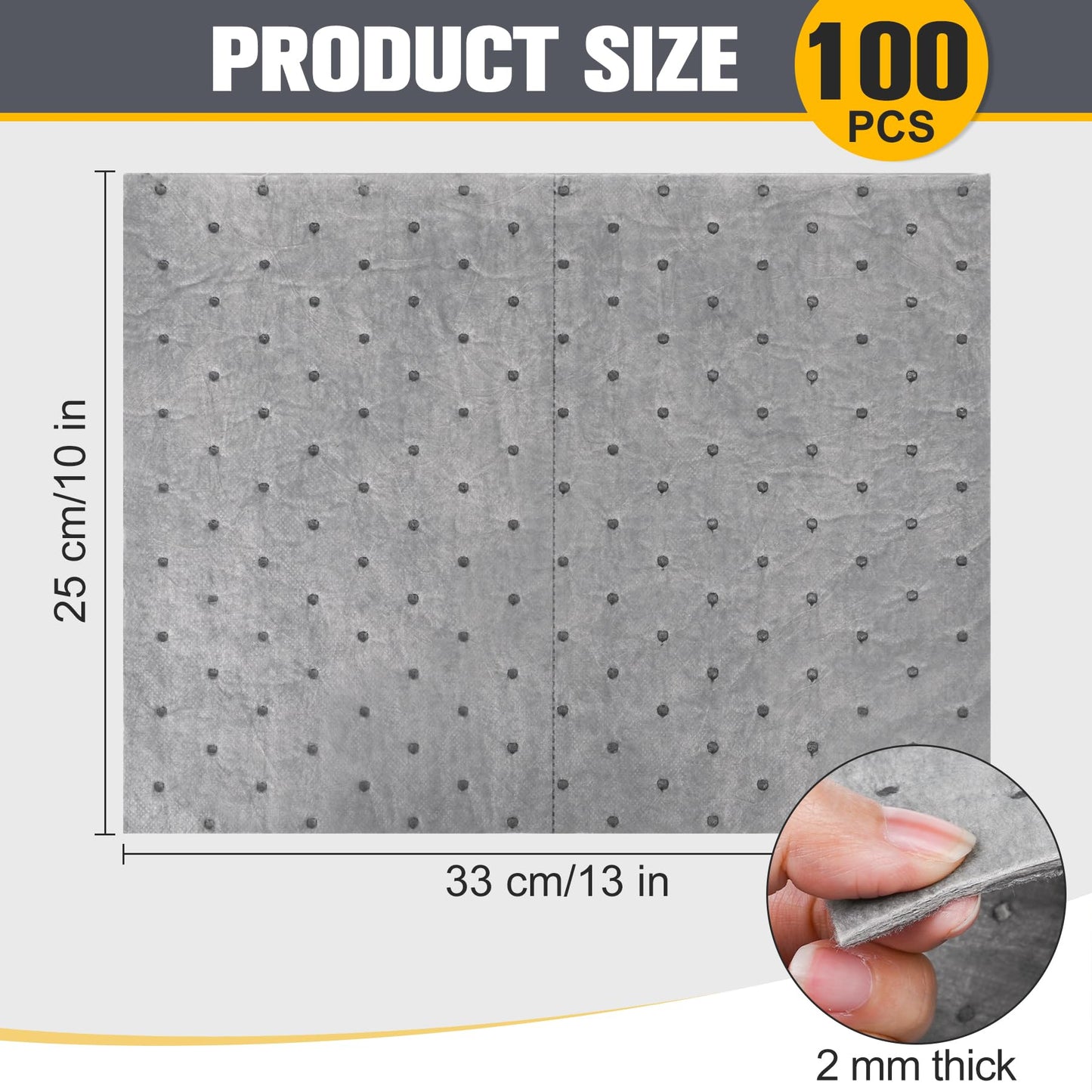 Tottist 100PC Oil Absorbent Pads | 13"x10" Meltblown Polypropylene Mats, Hand-Tear Lines for Automotive & Workshop | Vacuum Eco-Packaging, Reusable Spill Control
