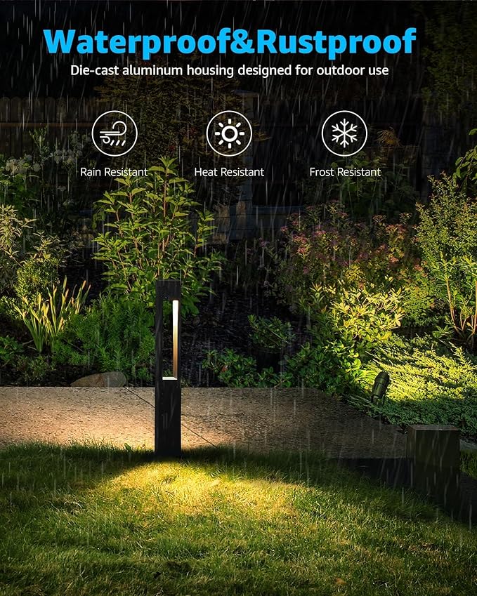 SUNVIE 12-Pack Low Voltage Pathway Lights Wired with Spotlights LED Outdoor Landscape Lighting Kit for Path, Garden, Yard, Patio, Cast-Aluminum, IP65 Waterproof, 12-24V AC/DC, 3000K Warm White, Black