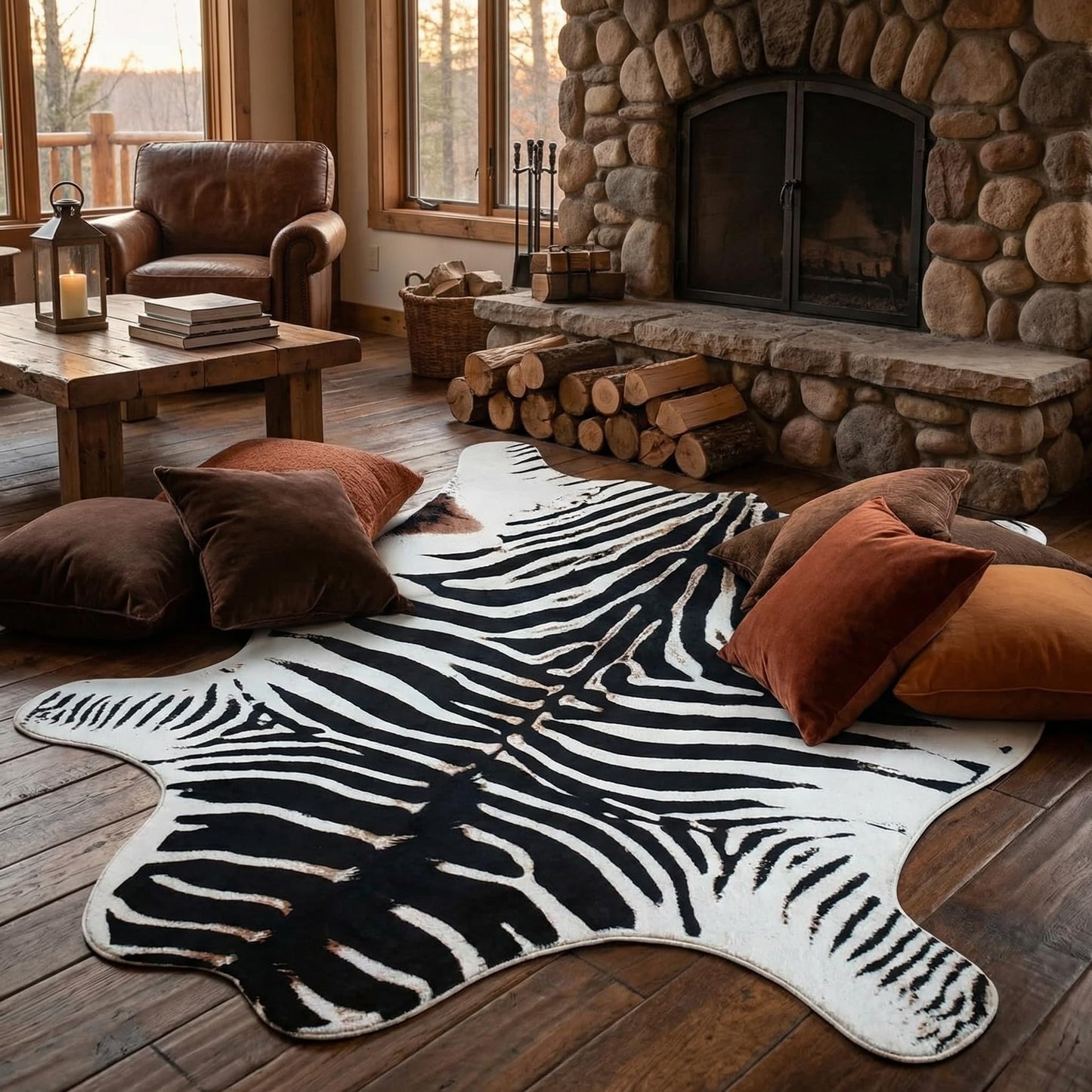 JACCAWS Faux Zebra Rug (4.6ft x 6.6ft) - Western Decor Boho Zebra Print Rugs for Living Room,Non-Slip Animal Print Rug,Black and White,Housewarming Gifts New Home