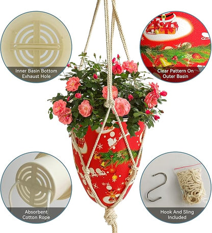 Hanging Planter Round Hanger Plant Pots - 2 Pack Outdoor Garden Flowerpots Plastic Indoor Modern Decorative Succulent Houseplant Pot 6FP-CMRG