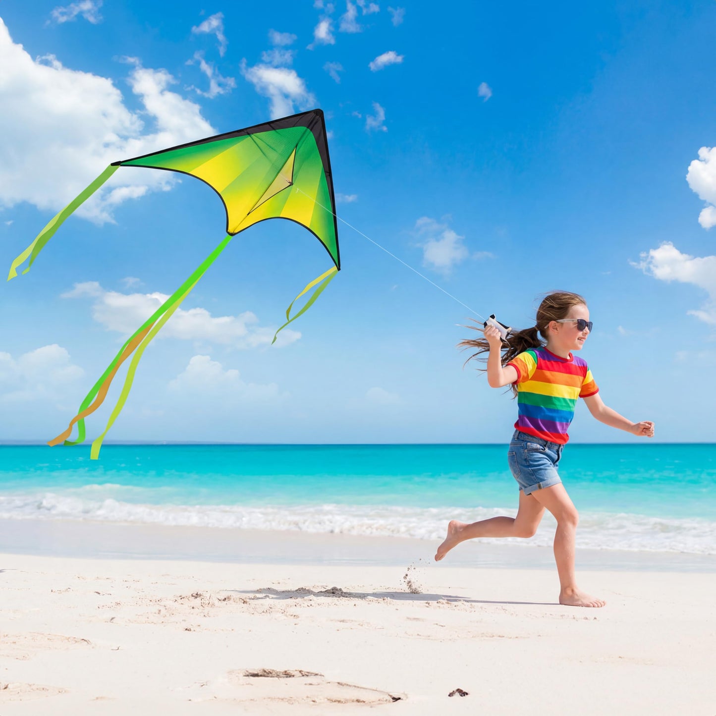 JOYIN Large Delta Kite Red, Green and Purple, Easy to Fly Huge for Kids and Adults with 262.5ft String, Large Delta Beach Kite for Outdoor Games and Activities