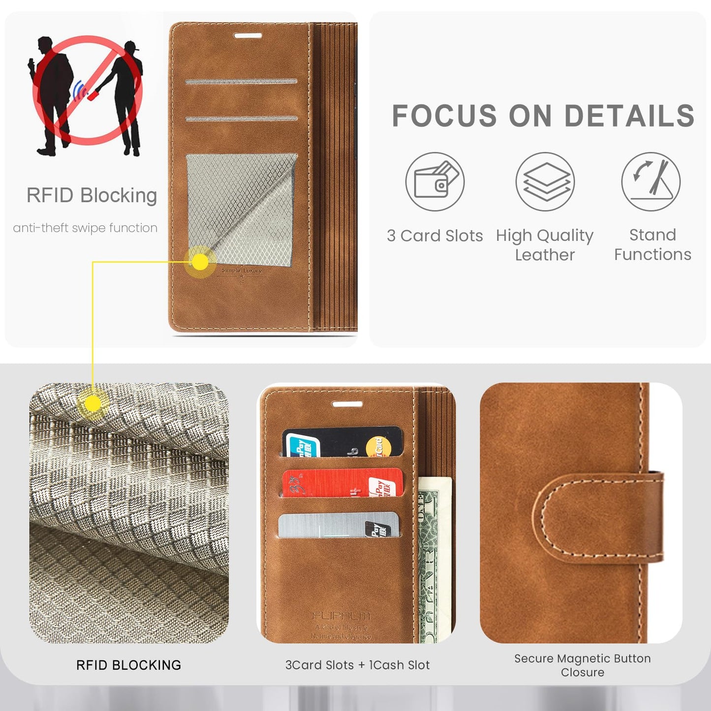 FLIPALM Wallet Case for Samsung Galaxy S26 Ultra 6.9", RFID Blocking Credit Card Holder, PU Leather Folio Flip Kickstand Protective Shockproof Cover for Galaxy S26 Ultra (Grayish-Brown, S26 Ultra)