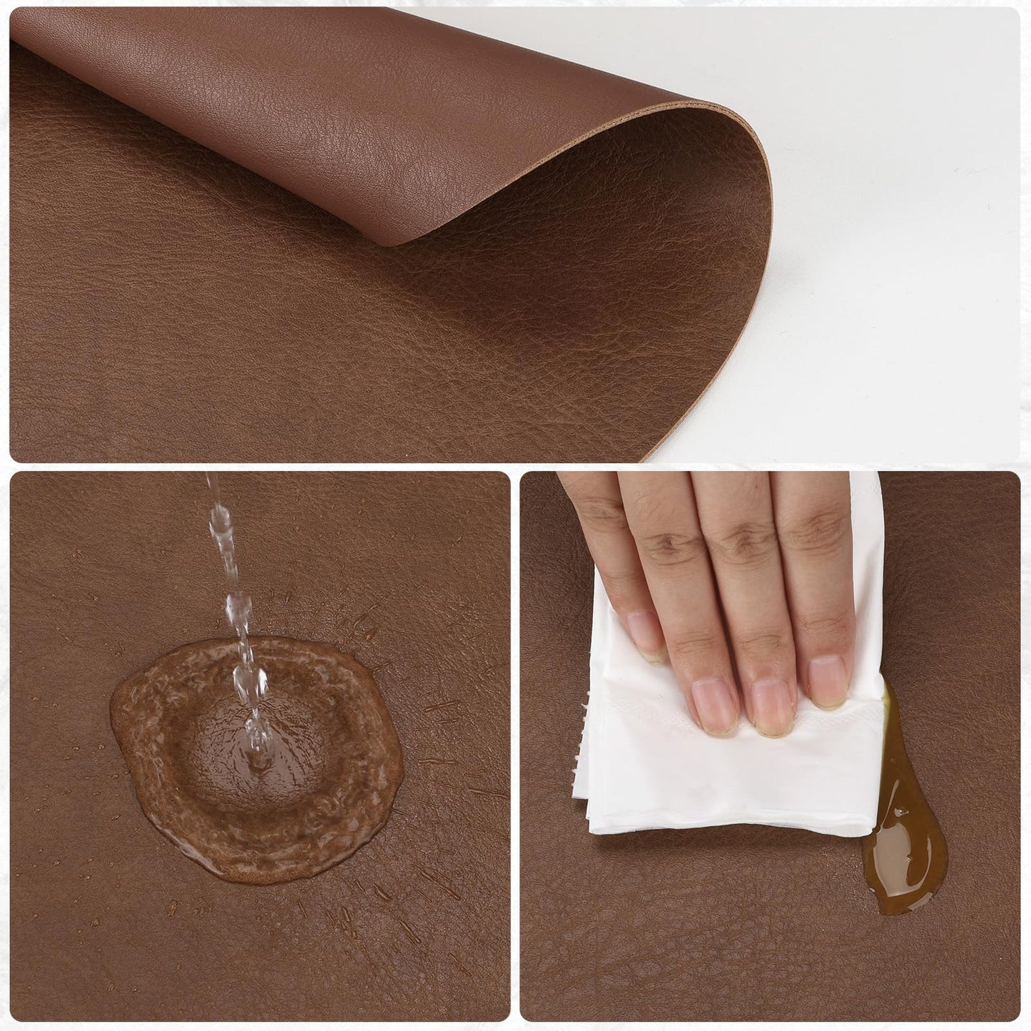 comfoyar Faux Leather Round Placemats with Coasters Set of 6, 13x13 Inch Non-Slip Heat Resistant Dual-Sided Brown Place Mats, Waterproof Table Mats for Kitchen Dining Party Table Decoration