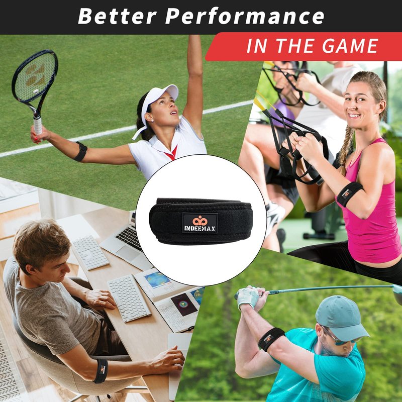 INDEEMAX Elbow Brace for Tendonitis and Tennis Elbow for Women Men, 2 Pack Golfers Elbow Brace Counterforce Band with Compression Pad, Effective Tendon Pain Relief, Black