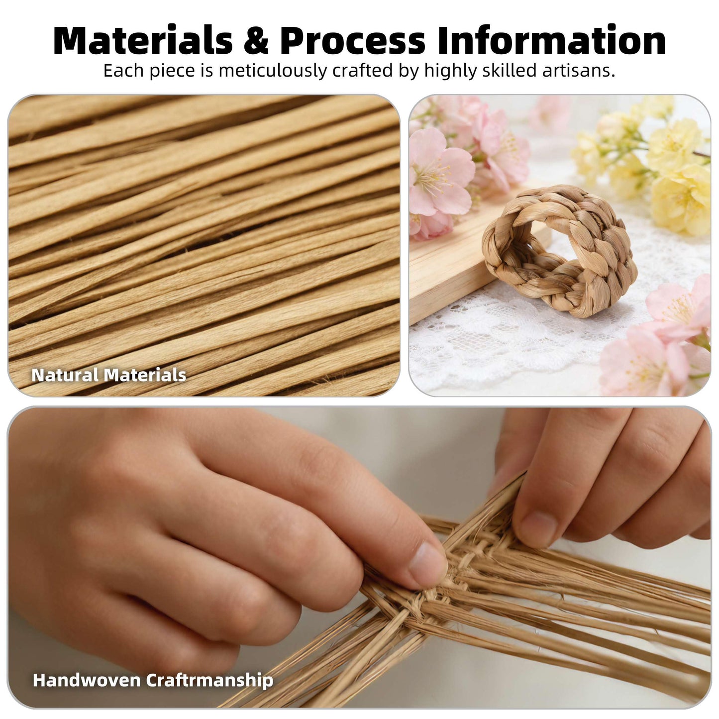 24 Pcs Napkin Rings Rattan for Thin Napkins, Handwoven Semicircle Wicker Napkin Holders for Boho Farmhouse Table Decor, for Thanksgiving, Weddings, Easter and Coastal Summer Parties