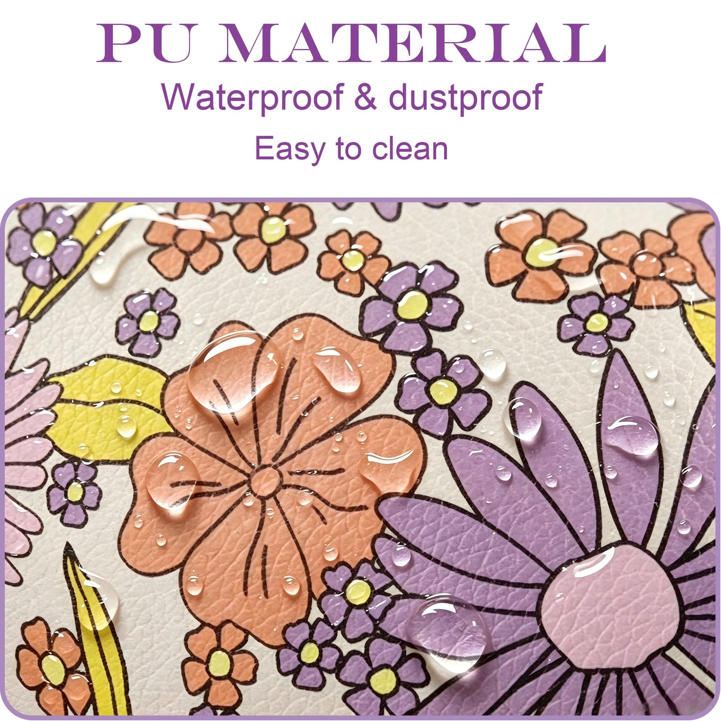 RCFJ b y K L A N D Hard Makeup Case with Mirror and Flower-Patterned PU Leather Cosmetic Bag