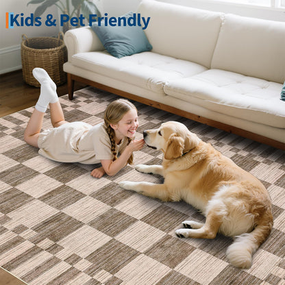 GarveeHome 2×6 Kitchen Runner Rug Non Slip Brown Checkered Rug,Washable Runner Rug for Hallway Soft Low-Pile Geometric Tan Brown Print Checkerboard Rugs for Entryway Kitchen Dining Room