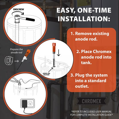 Powered Titanium Anode Rod Kit for Water Heater 40-89 Gallon with NSF Certified Flush and Descale Solution, Not for Bradford White