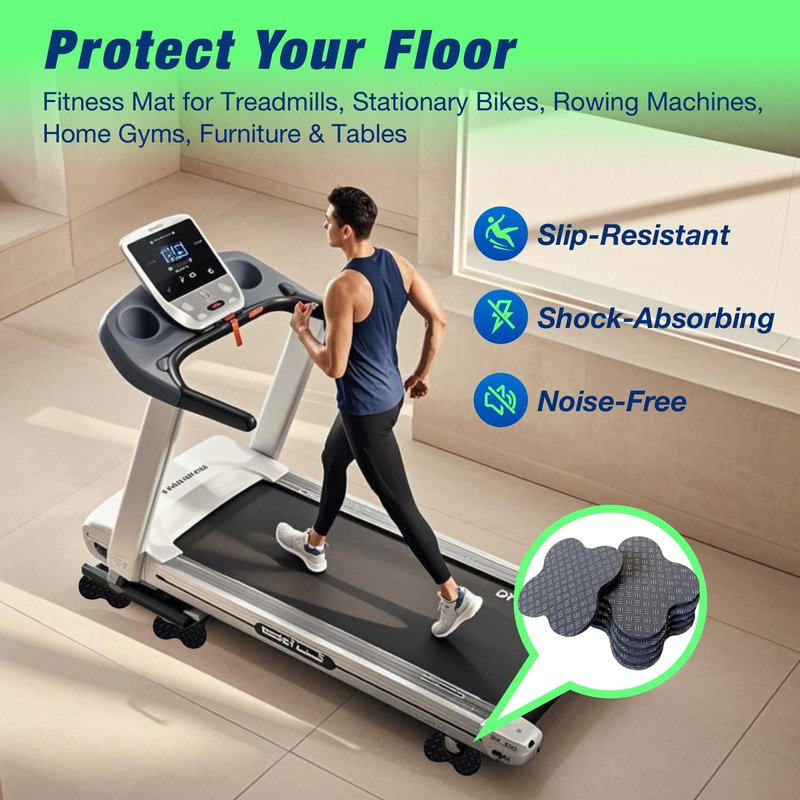 6 Pack Treadmill Pads - Anti-Slip & Anti-Vibration Exercise Equipment Mats - Floor Protectors for Hardwood & Carpet, Noise Reducing Stabilizer Feet for Bike, Elliptical, Rower (Quatrefoil, 4"x4"x0.2")