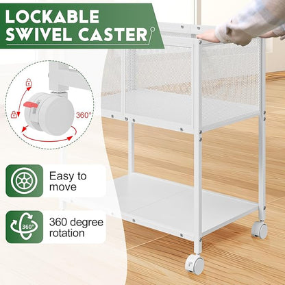 Sbanmao Rolling File Cart, Mobile File Cabinet with Wheels Hanging Files, Metal Hanging File Folder Cart File Organizer Fit Letter Size for Home Office, White