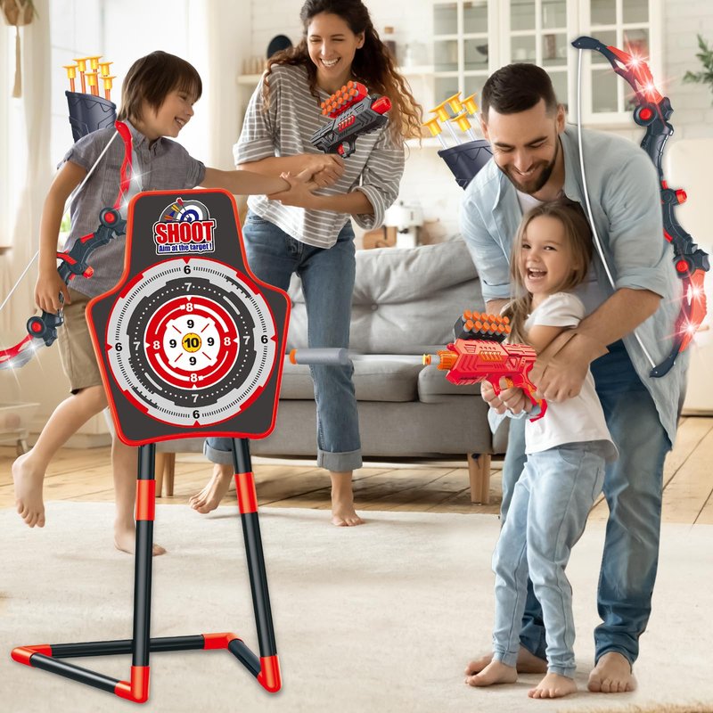 SpringFlower 2-in-1 Active Target Play Set with LED Light-Up Bow & Soft Foam Dart Blasters – Indoor Outdoor Family Game for Kids Ages 5-10, Gift for Boys & Girls