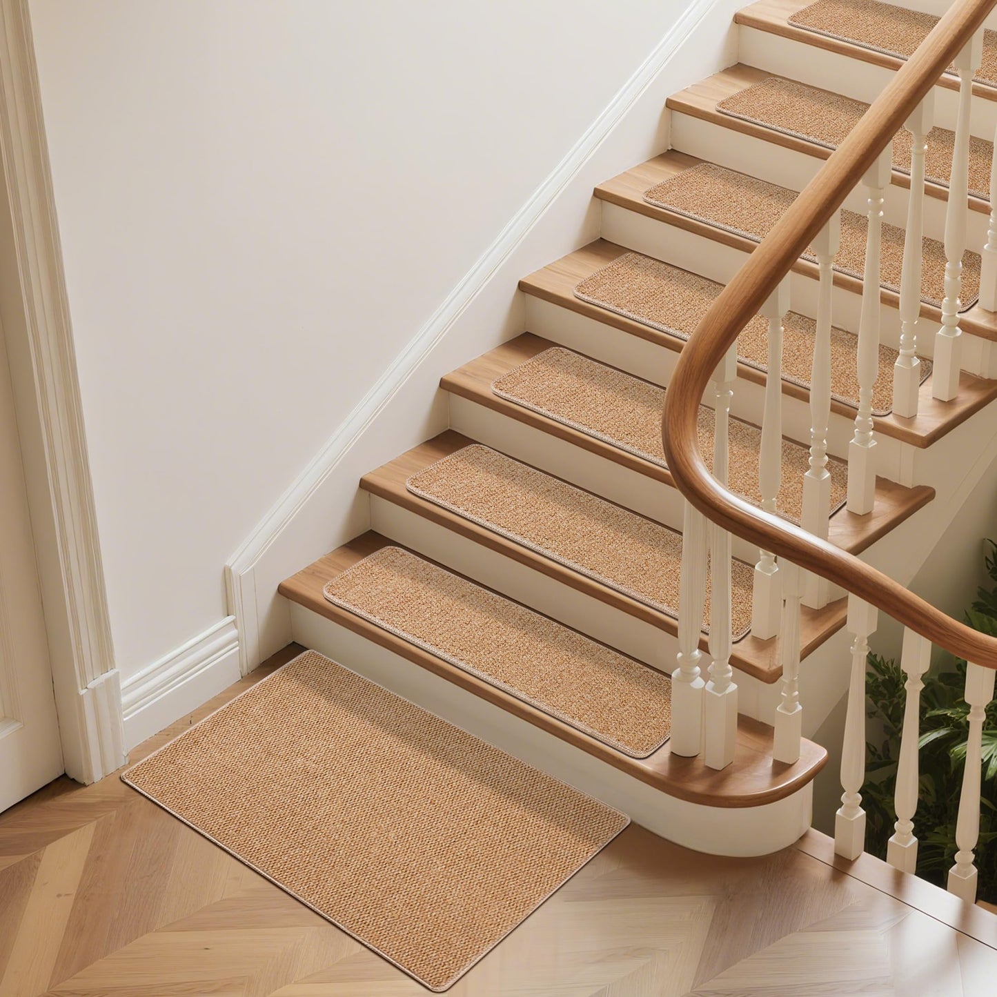DONJOP 9x30 Inch Stair Treads for Wooden Steps Indoor(15-Pack) – Non Slip Adhesive Peel and Stick Carpet Stair Treads, Washable & Reusable Stair Runner Rugs for Kids Elders and Pets-Beige