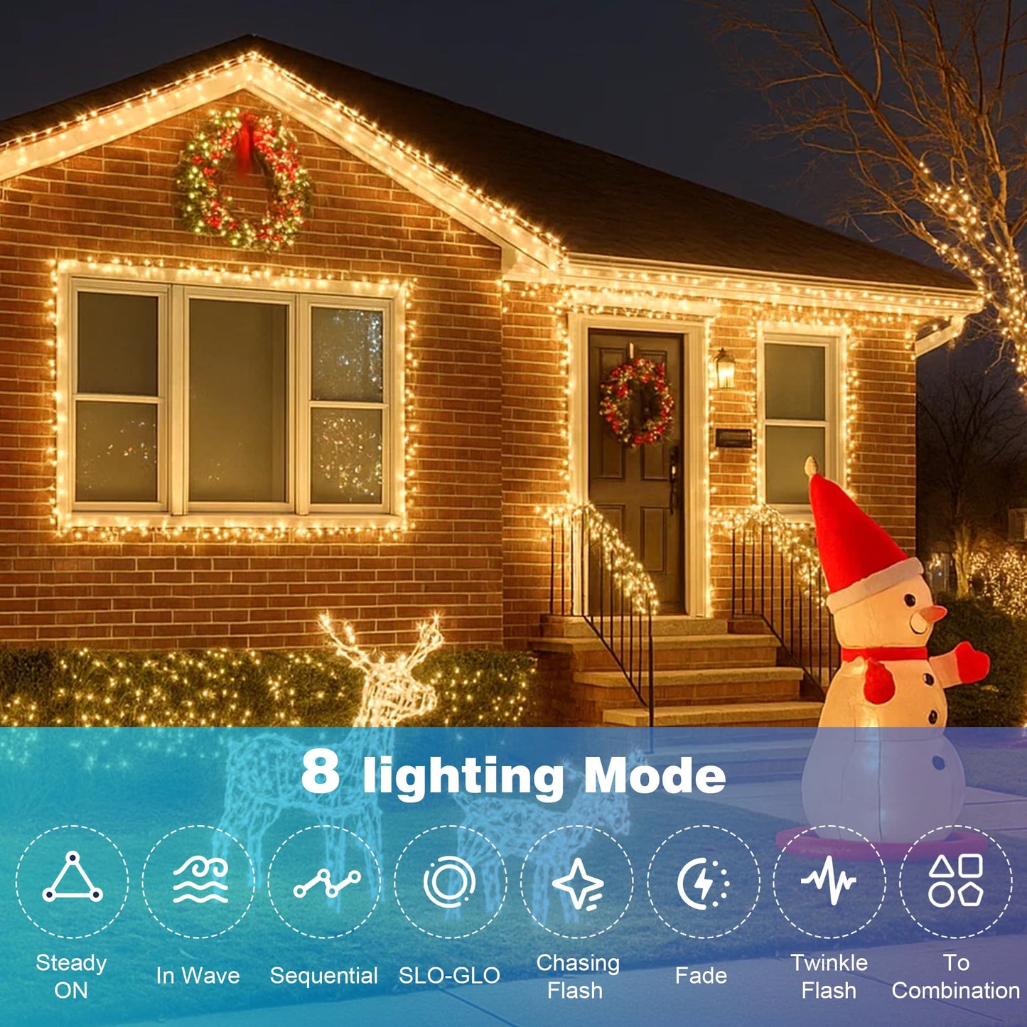 Domolli Christmas Lights 800 LED 264 FT, IP67 Waterproof Christmastree Lights with 8 Modes, Remote Control 3 Timers & Memory Function Xmas Decorations for House and Holiday (Warm White)
