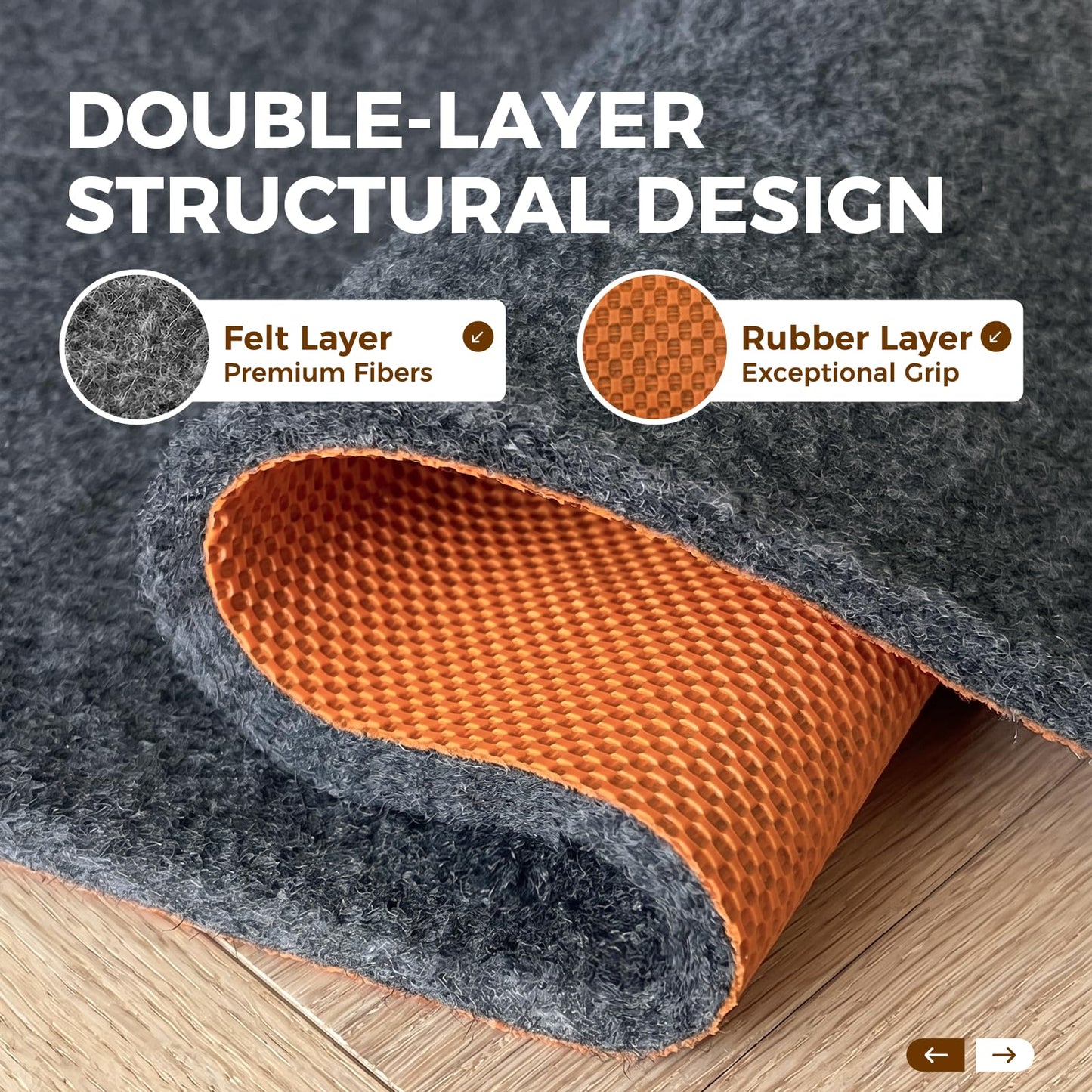 Rug Pad 4 x 6 Ft Non-Slip, Felt and Natural Rubber Backing, 1/4" Thick, Cushioned Gripper Pads, Keep Rugs in Place, Carpet Runners, Protective Padding Under Area Rugs, Hardwood Floors Protection