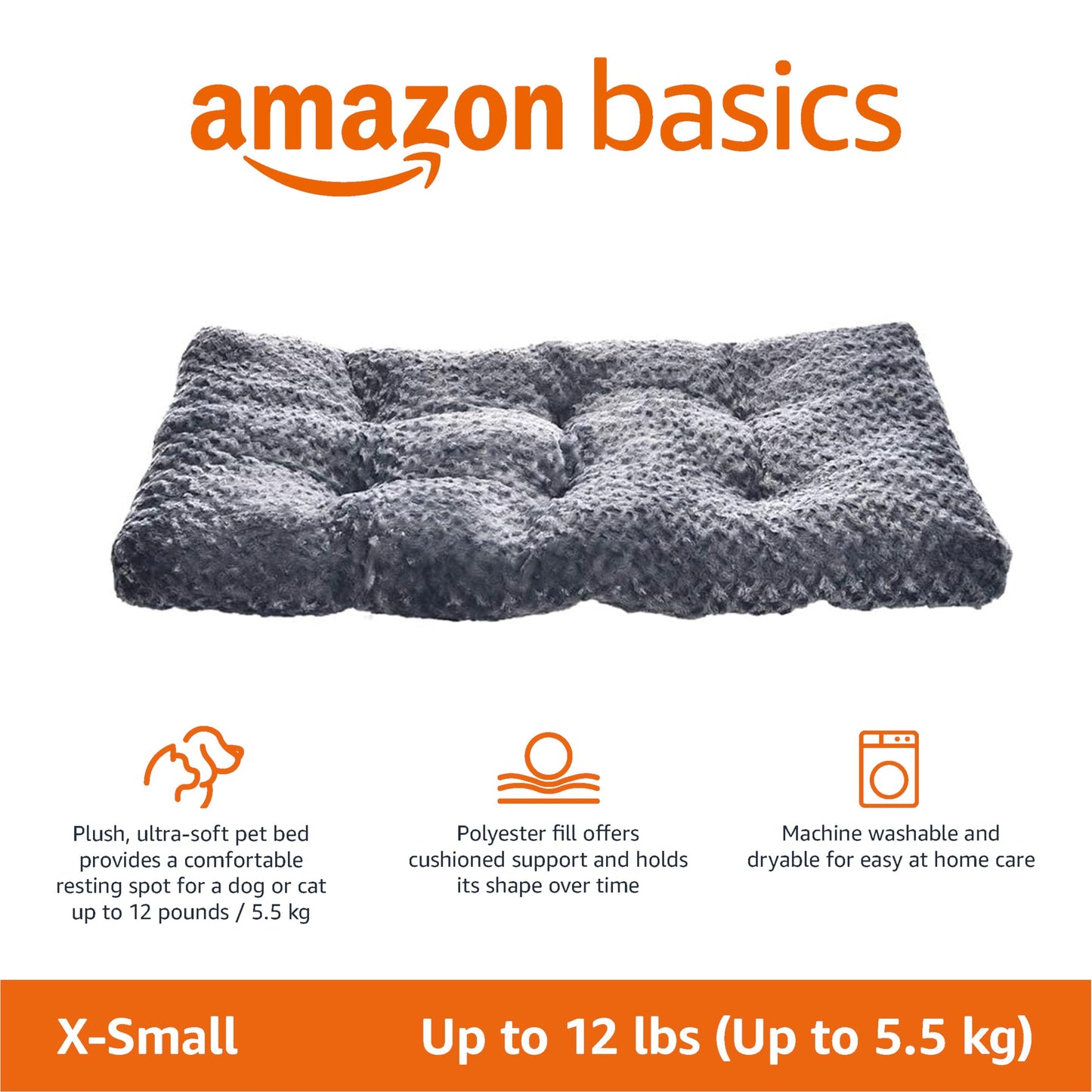 Amazon Basics Washable Cat and Dog Bed and Crate Pad, Indoor, Easy to Clean, 23" x 18" x 2.5", Gray