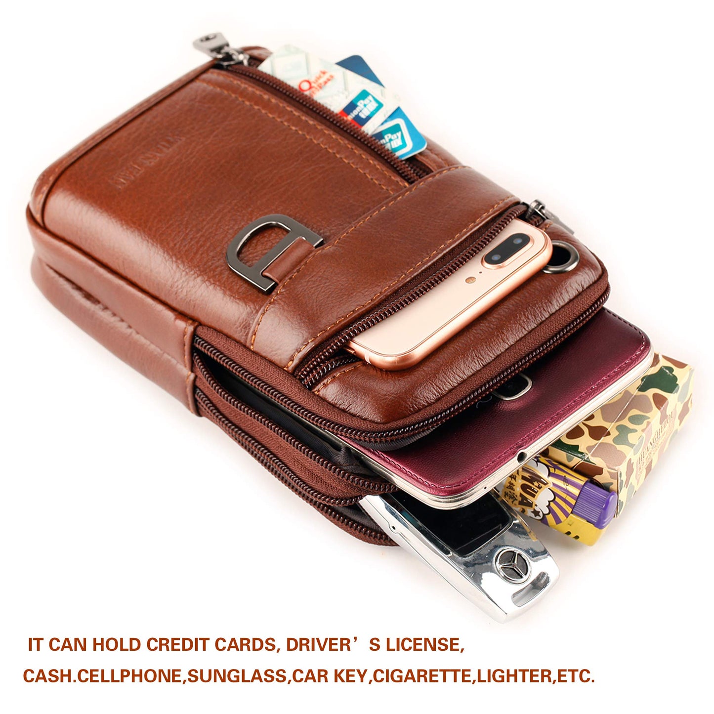 Leather Cell Phone Wallet Shoulder Holster,Hip Bum Pack Pouch Belt Pouch Bolso para Hombre Crossbody Bag for Men with Card Slots Compatible with iPhone (Brown)