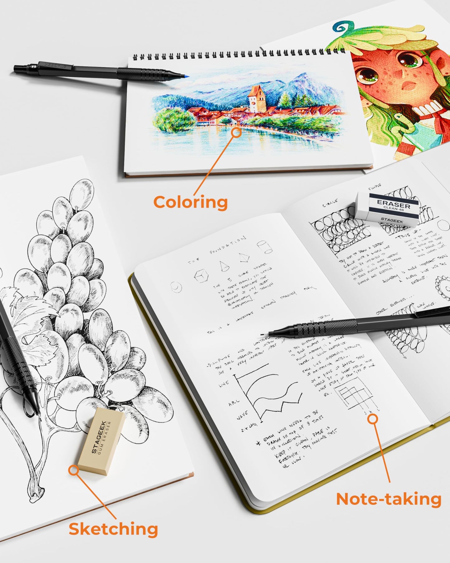 30PCS Black Metal Mechanical Pencil Set in Leather Case, 0.5/0.7/0.9/2.0mm Art Drafting Pencils with 16 Tubes Graphite Leads (6B 4B 2B HB 2H 4H) & Colored Refills for Sketching, Drawing, Writing
