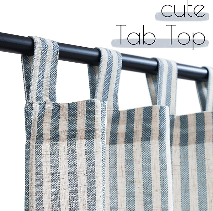 jinchan Tab Top Linen Kitchen Curtains 36 Inches Striped Tier Curtains Farmhouse Modern Cafe Style Small Window Treatments Airy Light Filtering Rod Pocket for Living Room Bathroom 2 Panels Blue