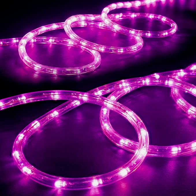 WYZworks 288LEDs 25ft LED Outside Rope Lights, Outdoor ETL Certified Waterproof Permanent 360 Degree Light Emitting, Flexible Tube, Connectable, Christmas Palm Tree Exterior Landscape, Pink