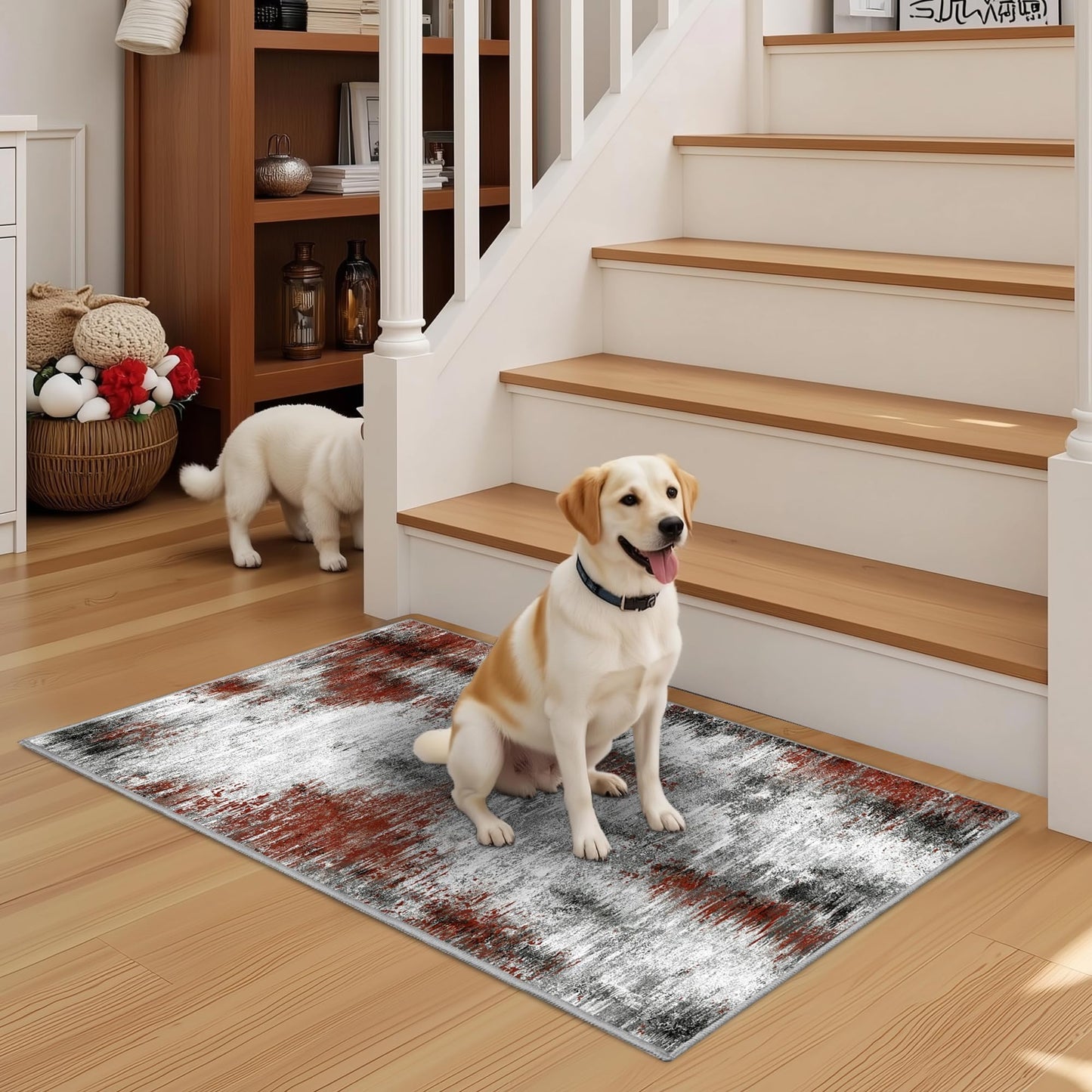 Tritard Upgrade Non Slip Kitchen Rugs Sets of 3 Washable Kitchen Mats for Floor Abstract Kitchen Runner Rug Soft Floor Mat Set Kitchen Carpet Rugs for Hallway, Laundry, Entryway, Office, Rust Red