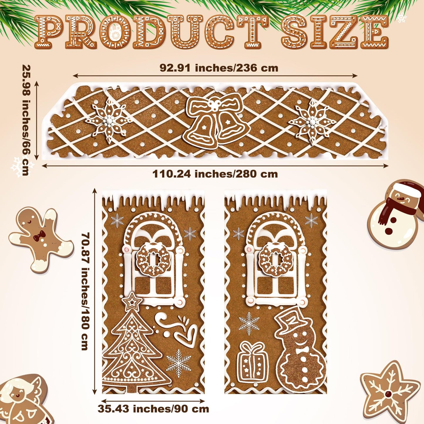 HunnmingRe 3 Pcs Christmas Gingerbread House Decorations Gingerbread Door Covers Backdrop Christmas Door Banners for Xmas Holiday Party Photography Photo Background Decor(Snowflakes Style)